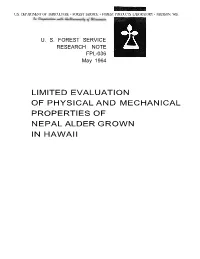 Limited Evaluation of Physical and Mechanical Properties