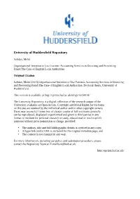 Organisational Intention to Use Forensic Accounting Services in Detecting and Preventing Fraud:The Case of English Local Authorities