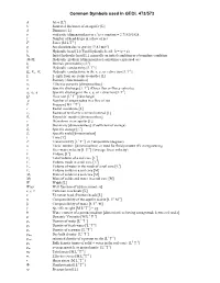 Table of Common Symbols Used in Hydrogeology