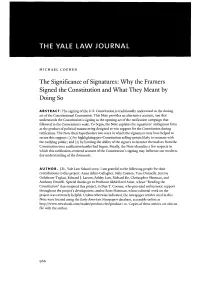 The Significance of Signatures: Why the Framers Signed the Constitution and What They Meant by Doing So
