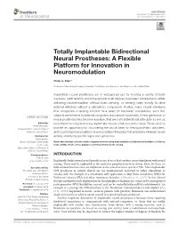 Totally Implantable Bidirectional Neural Prostheses: a Flexible Platform for Innovation in Neuromodulation