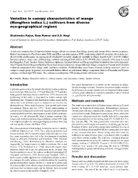 Variation in Canopy Characteristics of Mango (Mangifera Indica L.) Cultivars from Diverse Eco-Geographical Regions