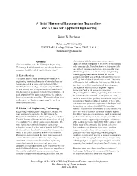 A Brief History of Engineering Technology and a Case for Applied Engineering