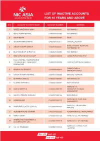 List of Inactive Accounts for 10 Years and Above