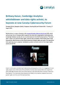 Brittany Kaiser, Cambridge Analytica Whistleblower and Data Rights Activist, to Keynote at New Canalys Cybersecurity Forum