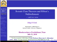 Borsuk-Ulam Theorem and Hilbert's Nullstellensatz
