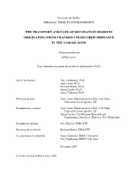 The Transport and Fate of Detonation Residues Originating from Cracked Unexploded Ordnance in the Vadose Zone