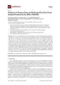 Analysis of Tetracyclines in Medicated Feed for Food Animal Production by HPLC-MS/MS