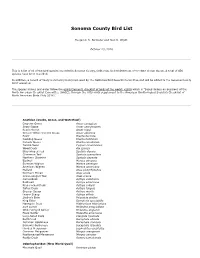 Sonoma County Bird List