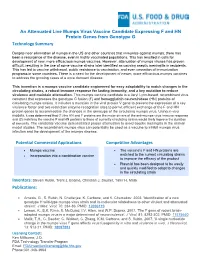 An Attenuated Live Mumps Virus Vaccine Candidate Expressing F and HN Protein Genes from Genotype G Technology Summary