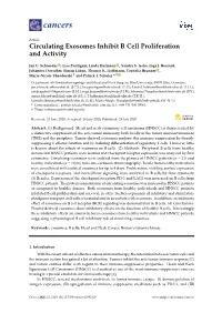 Circulating Exosomes Inhibit B Cell Proliferation and Activity
