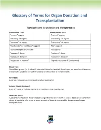 Glossary of Terms for Organ Donation and Transplantation