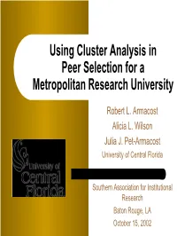 Using Cluster Analysis for Peer Selection