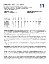 Game One: Post-Game Notes