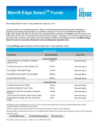 Merrill Edge Select Funds1 Listing Created As of April 26, 2013