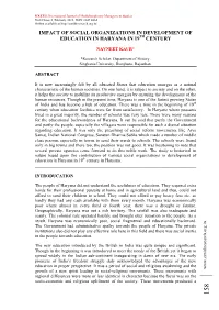 Mpact of Social Organizations in Development of Education in Haryana in 19Th Century