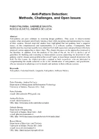 Anti-Pattern Detection: Methods, Challenges, and Open Issues
