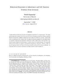 Behavioral Responses to Inheritance and Gift Taxation: Evidence from Germany