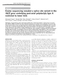 Exome Sequencing Revealed a Splice Site Variant in the IQCE Gene Underlying Post-Axial Polydactyly Type a Restricted to Lower Limb