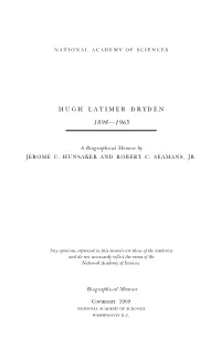 Hugh Latimer Dryden, a Biographical Memoir