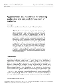Agglomeration As a Mechanism for Ensuring Sustainable and Balanced Development of Territories