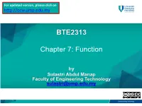 BTE2313 Chapter 7: Function