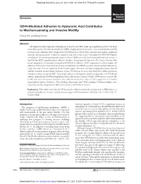 CD44-Mediated Adhesion to Hyaluronic Acid Contributes to Mechanosensing and Invasive Motility