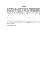 Disclaimer the List Is Intended Only As a Preliminary Screening Tool For