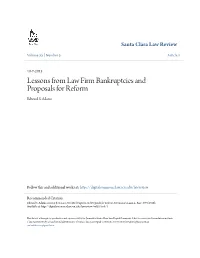 Lessons from Law Firm Bankruptcies and Proposals for Reform Edward S