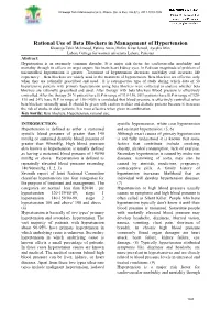 Rational Use of Beta Blockers in Management of Hypertension Khawaja Tahir Mehmood, Fatima Amin, Hafiza Kiran Ismail, Ayesha Irfan
