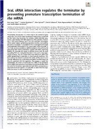 Sral Srna Interaction Regulates the Terminator by Preventing Premature Transcription Termination of Rho Mrna