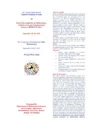 Vijñāna Parishad of India on Recent Developments in Mathematics