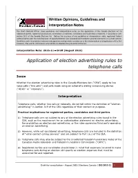 Application of Election Advertising Rules to Telephone Calls