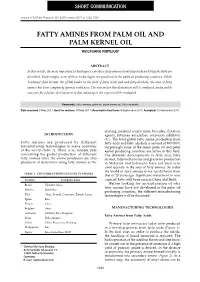 Fatty Amines from Palm Oil and Palm Kernel Oil