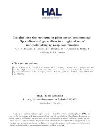Specialism and Generalism in a Regional Set of Non-Pollinating Fig Wasp Communities F