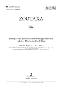 Zootaxa, Phylogeny and Systematics of the Leafhopper Subfamily