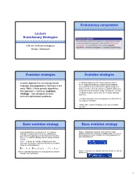 Evolutionary Computation Evolution Strategies