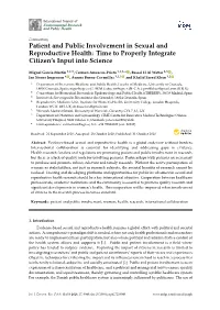 Patient and Public Involvement in Sexual and Reproductive Health: Time to Properly Integrate Citizen’S Input Into Science
