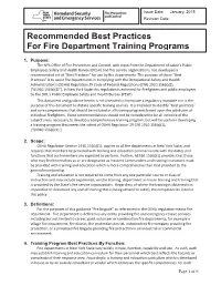 Recommended Best Practices for Fire Department Training Programs