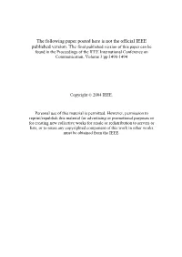 The Following Paper Posted Here Is Not the Official IEEE Published Version