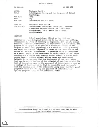 Intelligence Testing and the Emergence of School Psychology. PUB DATE (951 NOTE 15P