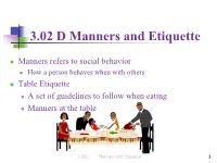 Manners and Etiquette