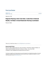 Regional Planning in New York State: a State Rich in National Models, Yet Weak in Overall Statewide Planning Coordination