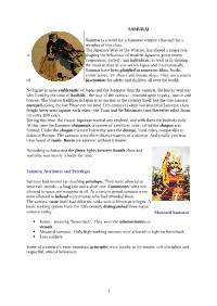 SAMURAI Samurai Is a Word for a Japanese Warrior Class and for A