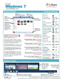 Windows 7 QUICK REFERENCE CARD Windows Explorer Keystroke Shortcuts