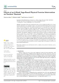 Effects of an 8-Week Yoga-Based Physical Exercise Intervention on Teachers’ Burnout