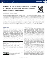 Response of Acacia Tortilis to Elephant Browsing in Tarangire National Park, Tanzania: Possible Above-Ground Compensation?