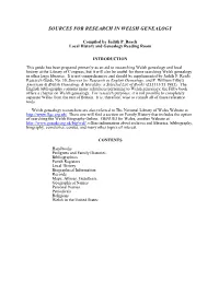 Sources for Research in Welsh Genealogy