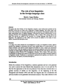 The Role of Text Linguistics in the Foreign Language Class