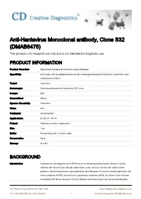 Anti-Hantavirus Monoclonal Antibody, Clone S32 (DMAB6475) This Product Is for Research Use Only and Is Not Intended for Diagnostic Use
